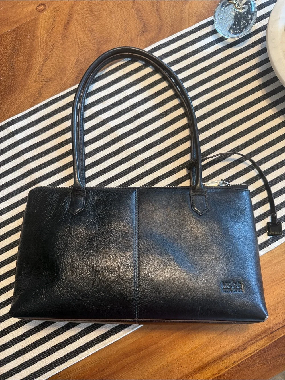 HOBO International Lola Black Leather Shoulder Bag Double Handle Tote